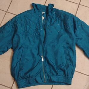 NWT 90s 100% silk Coaco vintage beaded jacket in teal